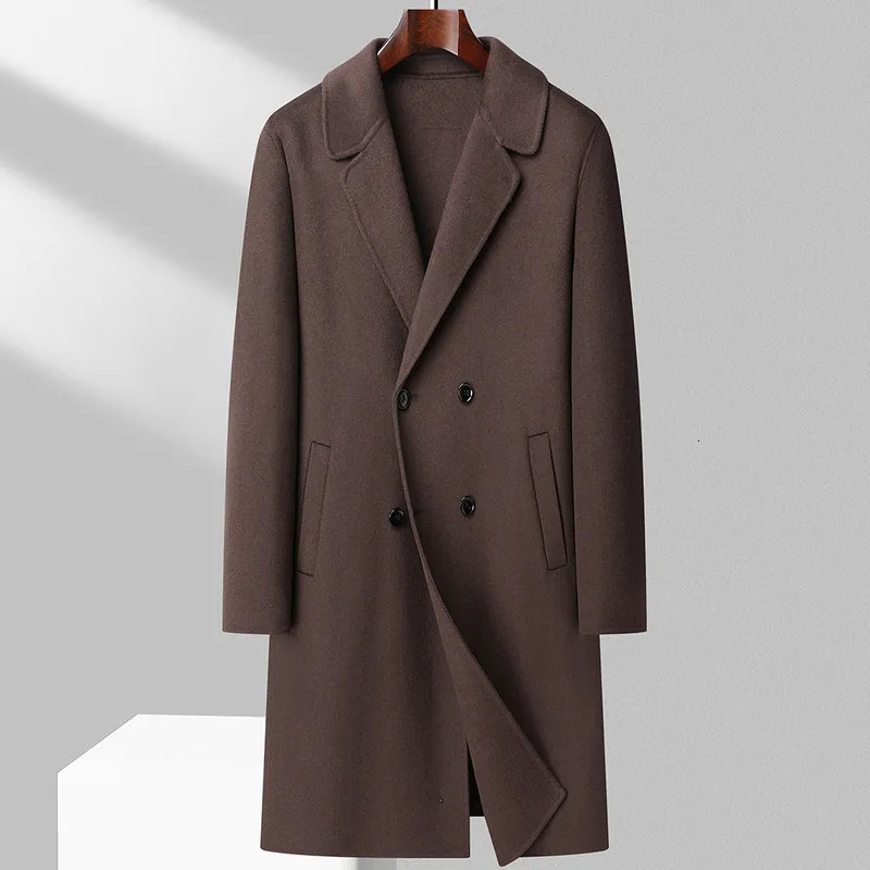 Men's Wool Blends 2023 Fashion Slim Solid Color British Style Korean Casual Double Breasted Medium Length Doublesided Coat 231013
