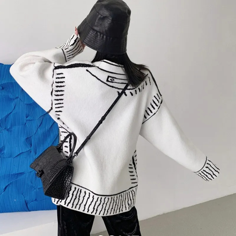 Womens Sweaters Print Graffiti Cardigan Women Long Sleeve Top Y2K Loose Vneck Sweater Autumn Winter Streetwear Knitted Female Cardigans Coat 231013