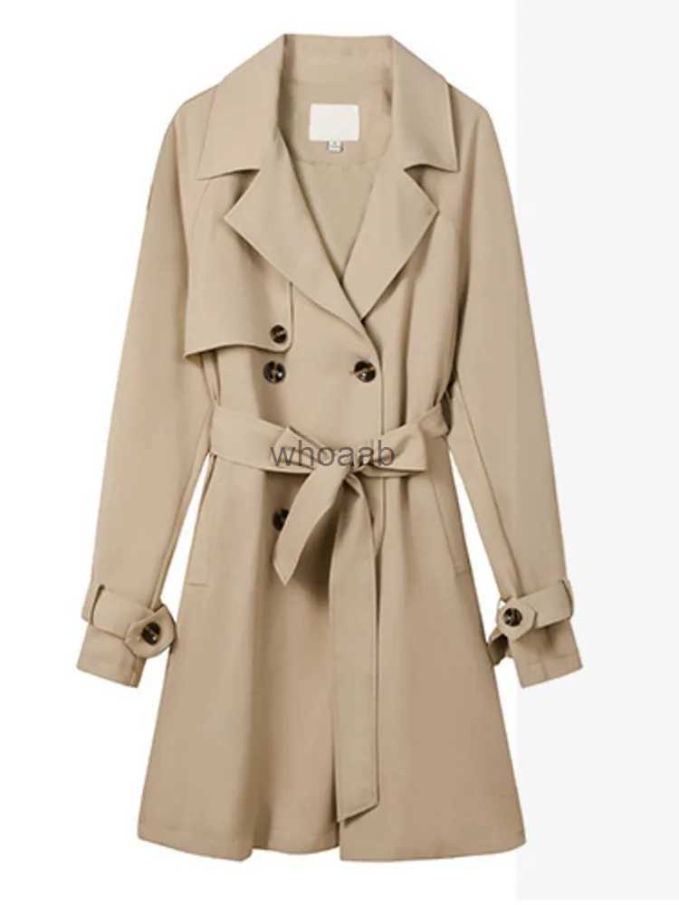 Women's Trench Coats LANMREM Designer Back Trench Belt Coat For Women Laple Long Sleeves Solid Belt Coats Fashion Female Clothing 2023 New 2YA115