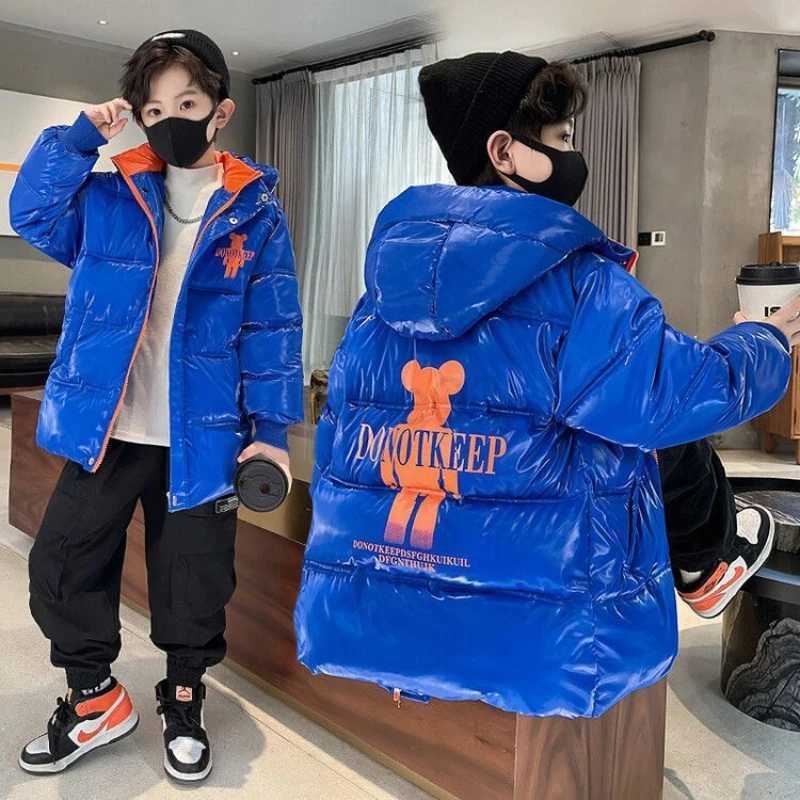 Down Coat 2023 Boys Winter Down Cotton Jacket Thickening Windproof Stain Proof Hooded Outerwear Fashion Parkas Teenage Outfit Kids Coat J231013