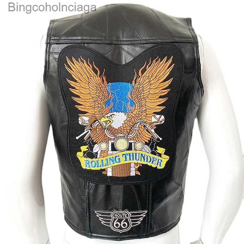 Men's Vests 2023 New Motorcycle Leather Vest Fashion Embroidery Sleeveless Jacket Four Seasons Men Biker Locomotive Punk for Men Veste WestL23101