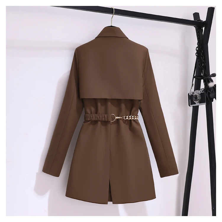 Jackets Clothing Autumn Winter Office Ladies Elegant Solid Jacket Coat Women Long Sleeve High Waist Metal Belt Blazer Outerwear