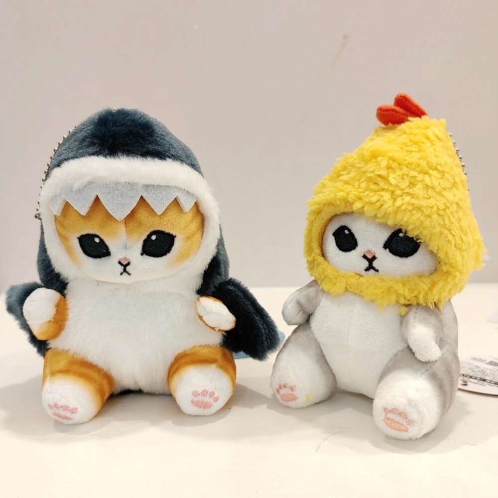 Mascot Costumes 13cm Cute Shark Cat Fried Shrimp Cat Plush Doll Pendant Dolls Beautiful Room Car Bag Decoration Pendant Christmas Gifts Keychain