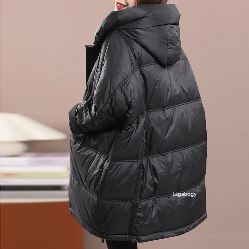 Women's Down Parkas Lagabogy 2023 Winter Women White Duck Loose Jacket With Hood Female Thick Warm Outwear Casual Over Size Patchwork Coats 23101