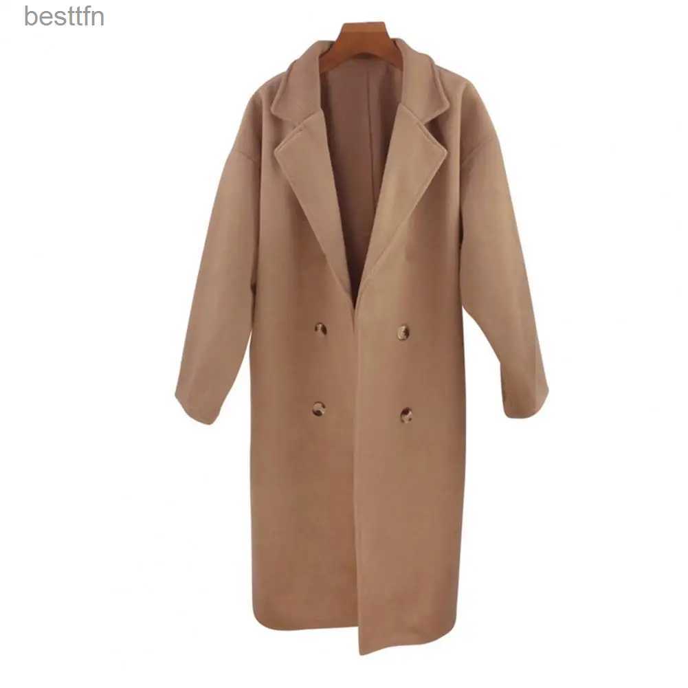 Women's Wool Blends Stylish Women Woolen Overcoat Notch Collar Casual Oversized Lady Fall Coat Outerwear Lady Fall Coat Women ClothingL231014
