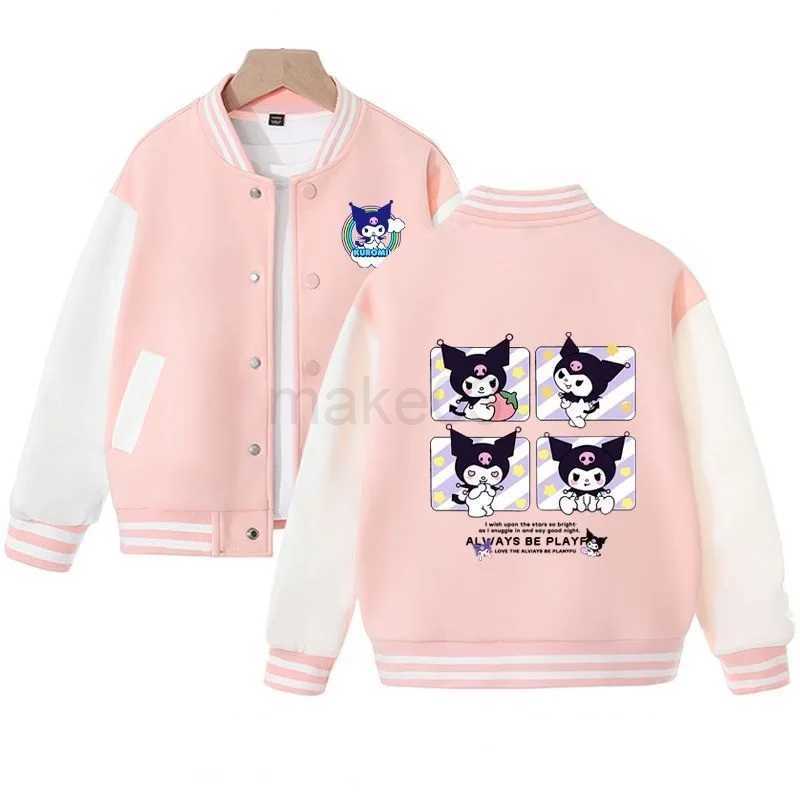 Down Coat Girls Contrast Alphabet Cartoon Loose Single-breasted Sweat Varsity Jackets School Kids Track Coats Child Outfit Tops 5-16 Years J231013