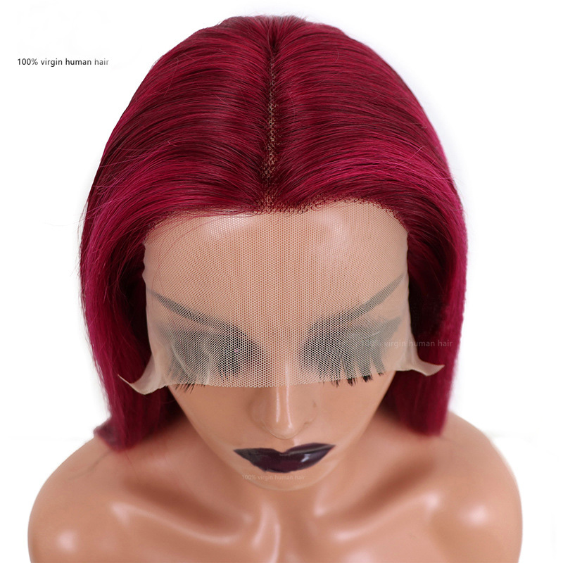 Ombre Light Dark Pink Highlight Tpart Bob Wig Peruvian Virgin Human Hair Silky Straight 150% 180% 210% Density