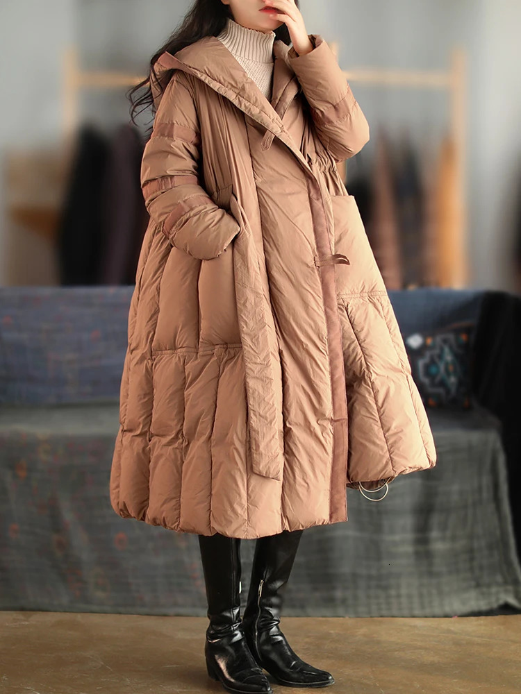 Women's Down Parkas Janveny Long Puffer Jacket Women Hooded Thick 90 Duck Coat With Belt Winter Clothing Female Feather 231013
