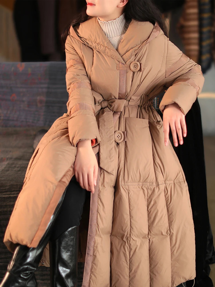 Women's Down Parkas Janveny Long Puffer Jacket Women Hooded Thick 90 Duck Coat With Belt Winter Clothing Female Feather 231013