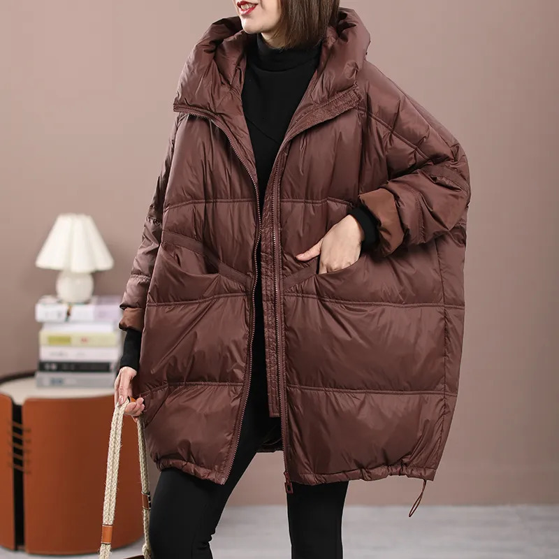 Women's Down Parkas Lagabogy 2023 Winter Women White Duck Loose Jacket With Hood Female Thick Warm Outwear Casual Over Size Patchwork Coats 23101