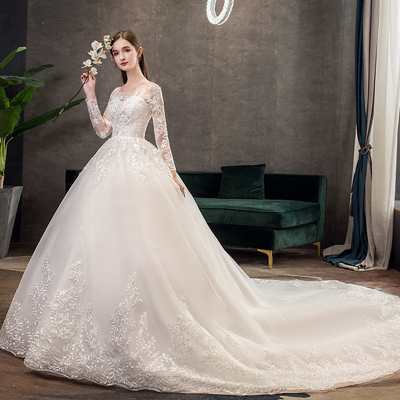 Dubai Arabic lace Ball Gown Wedding sweep train elegant white Plus Size Sweetheart Backless long sleeve Bridal Gowns 2023 Beading Sequins Wed Dresses