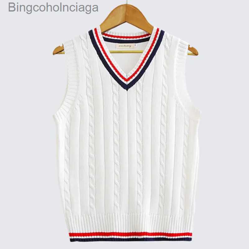 Men's Vests 2023 Spring Autumn Men Uniform Vest Fashion V Neck Pullover Boys British dent Sleeveless Waistcoat Tank Tops SweatersL231014
