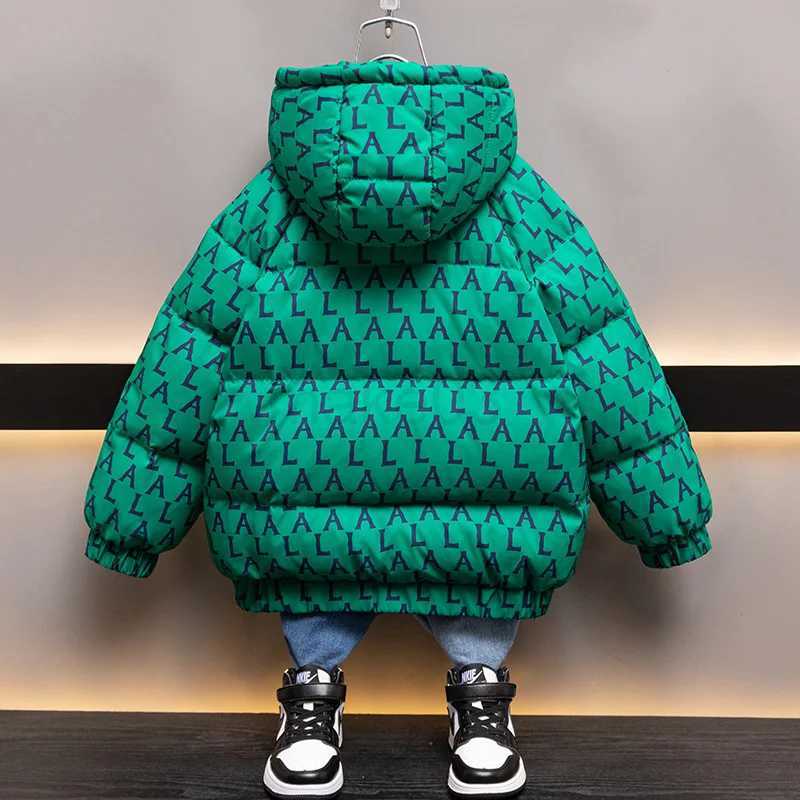 Down Coat Kids Down Cotton Clothes Thickened Big Letter Winter Teenage Boys Green Jacket Children Warm Hooded Padded Coat XMP275 J231013