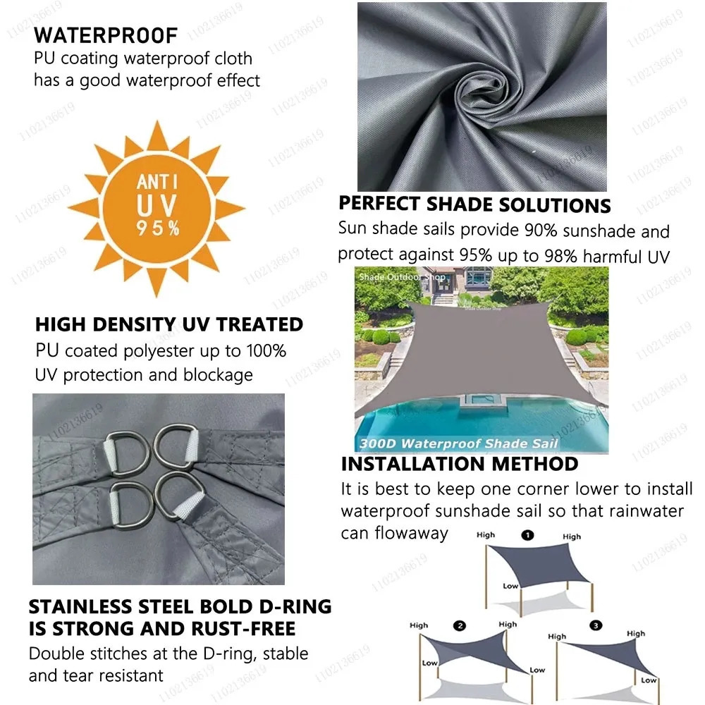 Tents and Shelters Shade Sail Waterproof Garden Shelter 95% UV Blocking Sun Protection Awning Canopy for Patio Garden Yard Backyard Camping Pool 23101