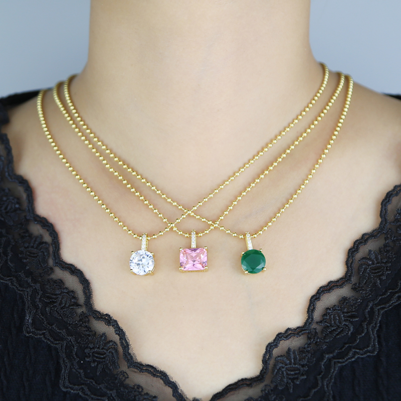 Gold Plated Water Drop Heart Round Sqare Shape Yellow Green Pink White Zircon Choker Necklace Hip Hop Women Full Paved 5A Cubic Zirconia Valentine Day