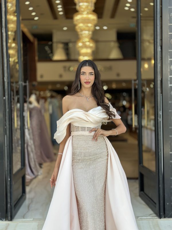 Fashion Ivory Mermaid Evening With Overskirts Off Shoulder Crystal Sequins Formal Party Prom Dress Pleats Dresses For Special Ocn Lz0304