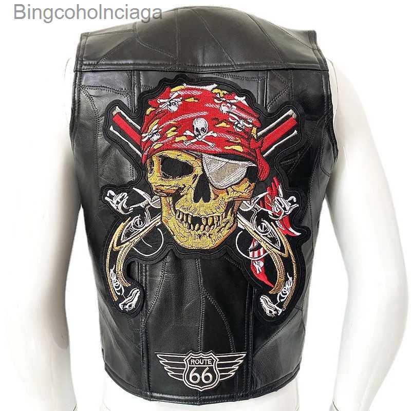 Men's Vests 2023 New Motorcycle Leather Vest Fashion Embroidery Sleeveless Jacket Four Seasons Men Biker Locomotive Punk for Men Veste WestL23101