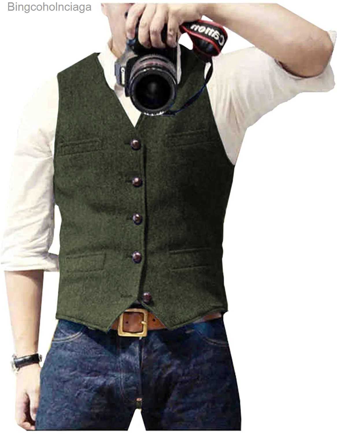 Men's Vests V Neck Men's Suits Vest Casual Classic Formal Business Herringbone Tweed Slim Fit Waistcoat For Wedding GroomsmenL231014