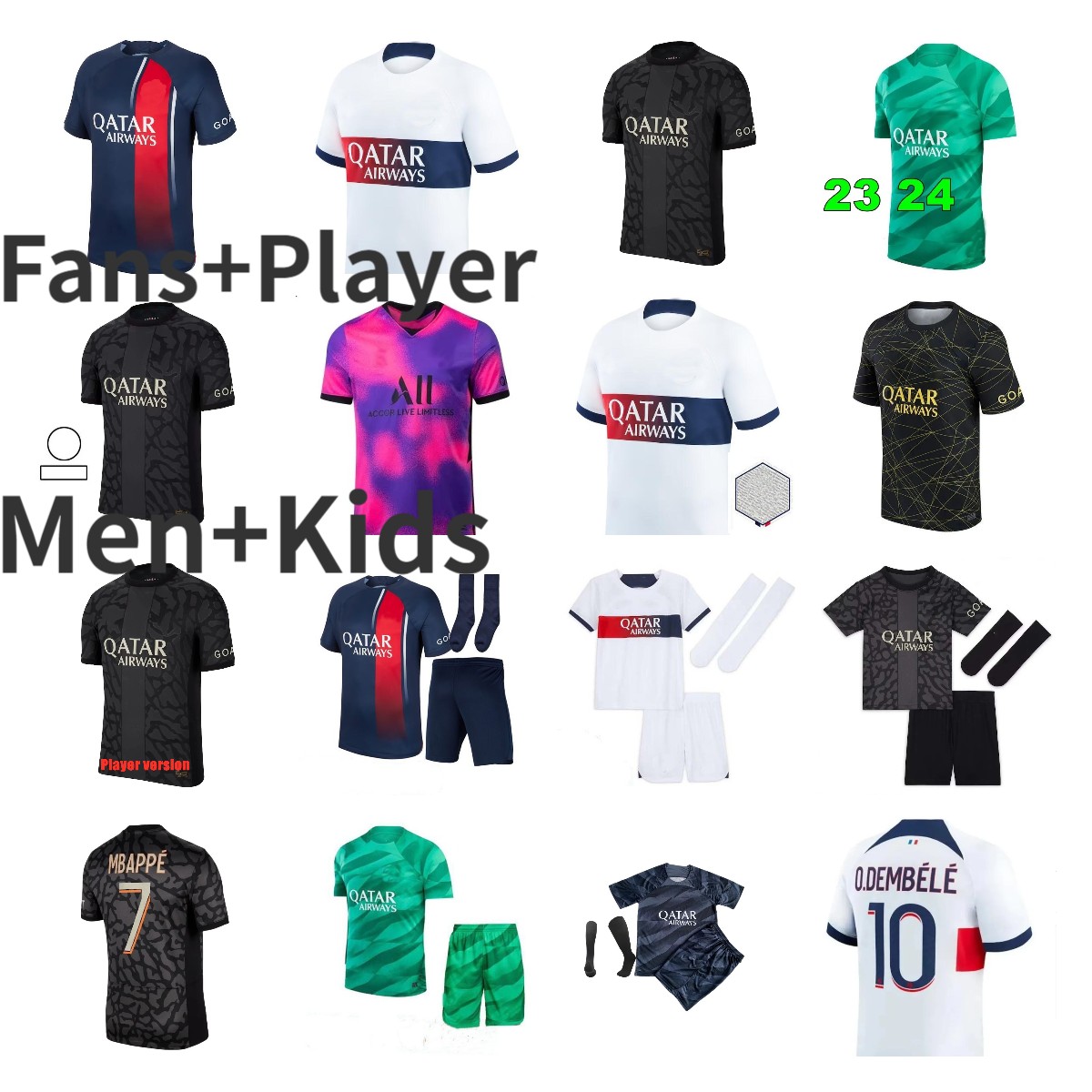 22/23 PSGs MBAPPE soccer jerseys 2023 2024 O.DEMBELE Lee Kang In MARQUINHOS VERRATTI KIMPEMBE Maillots de football shirt ICARDI DI MARIA DRAXLER kids paris uniform top