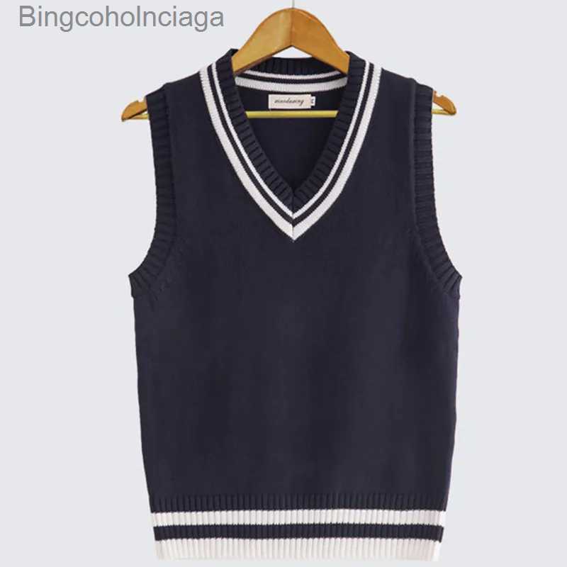 Men's Vests 2023 Spring Autumn Men Uniform Vest Fashion V Neck Pullover Boys British dent Sleeveless Waistcoat Tank Tops SweatersL231014