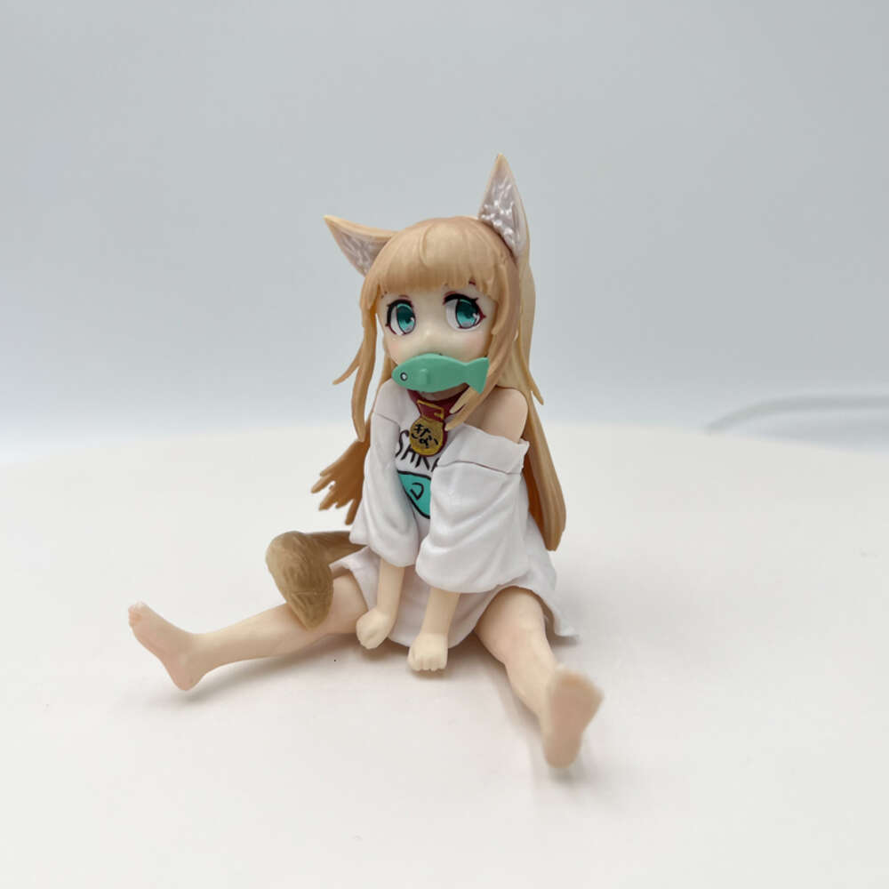 Finger Toys 7.5cm Golden Head My Cat is A Kawaii Girl Anime Figure Hobby Sakura Soybean Flour Sit and Eat Fish Collectible Model Doll Toys