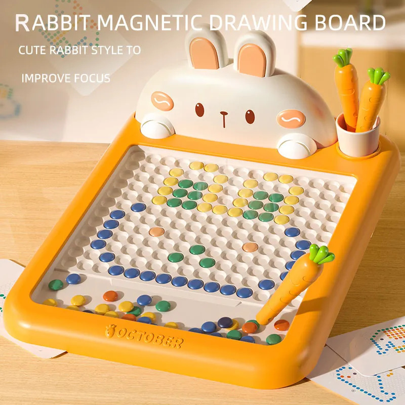Intelligence toys Rabbit Magnetic Drawing Board Carrot Magnet Pen Kids Reusable Toys Baby Beads Painting Doodle Sketch Pad Children Gifts 231013