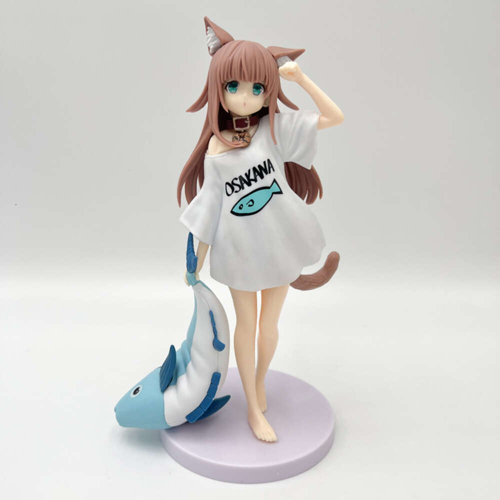 Finger Toys 20cm Goldenhead Uchi No Neko Ga Onnanoko De Kawaii Kinako Anime Girl Figure Soybean Flour Sit and Eat Fish Collectible Model Toy