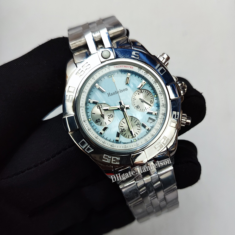 Lady watches Light blue shell dial 36mm Quartz chronograph Wristwatch For Womens Valentine's Christmas Mother's Day Gift Stainless Steel band Clock