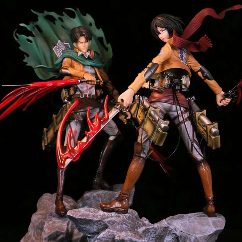 Finger Toys 36cm Attack on Titan Mikasa Ackerman Anime Figure Rival Shingeki No Kyojin Levi Ackerman Action Figure Collection Model Doll Toy