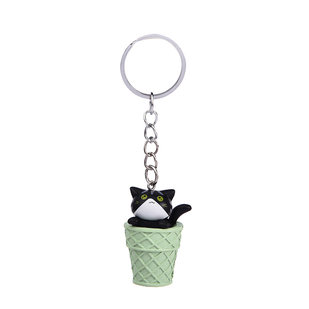 Cartoon Design Animal Keychains Little Ice Cream Cat Pendant Key Rings Cute Kawaii Kitten Car Key Chains Trinket Bag Charm Gift Keyrings DIY Jewelry A
