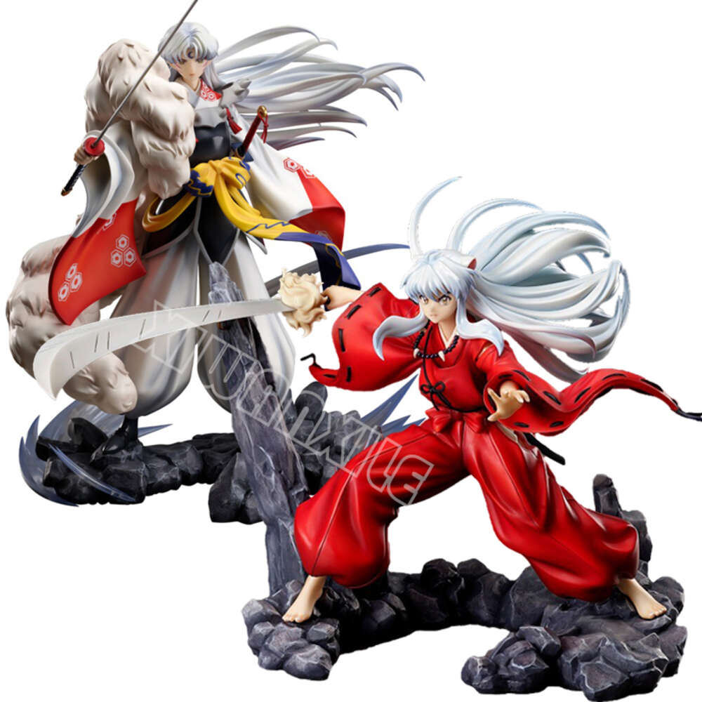 Finger Toys 20cm Inuyasha Sesshomaru Anime Figure Final Inuyasha Kagome Kikyo Action Figure Noodle Stopper Sesshomaru Figure Model Doll Toys