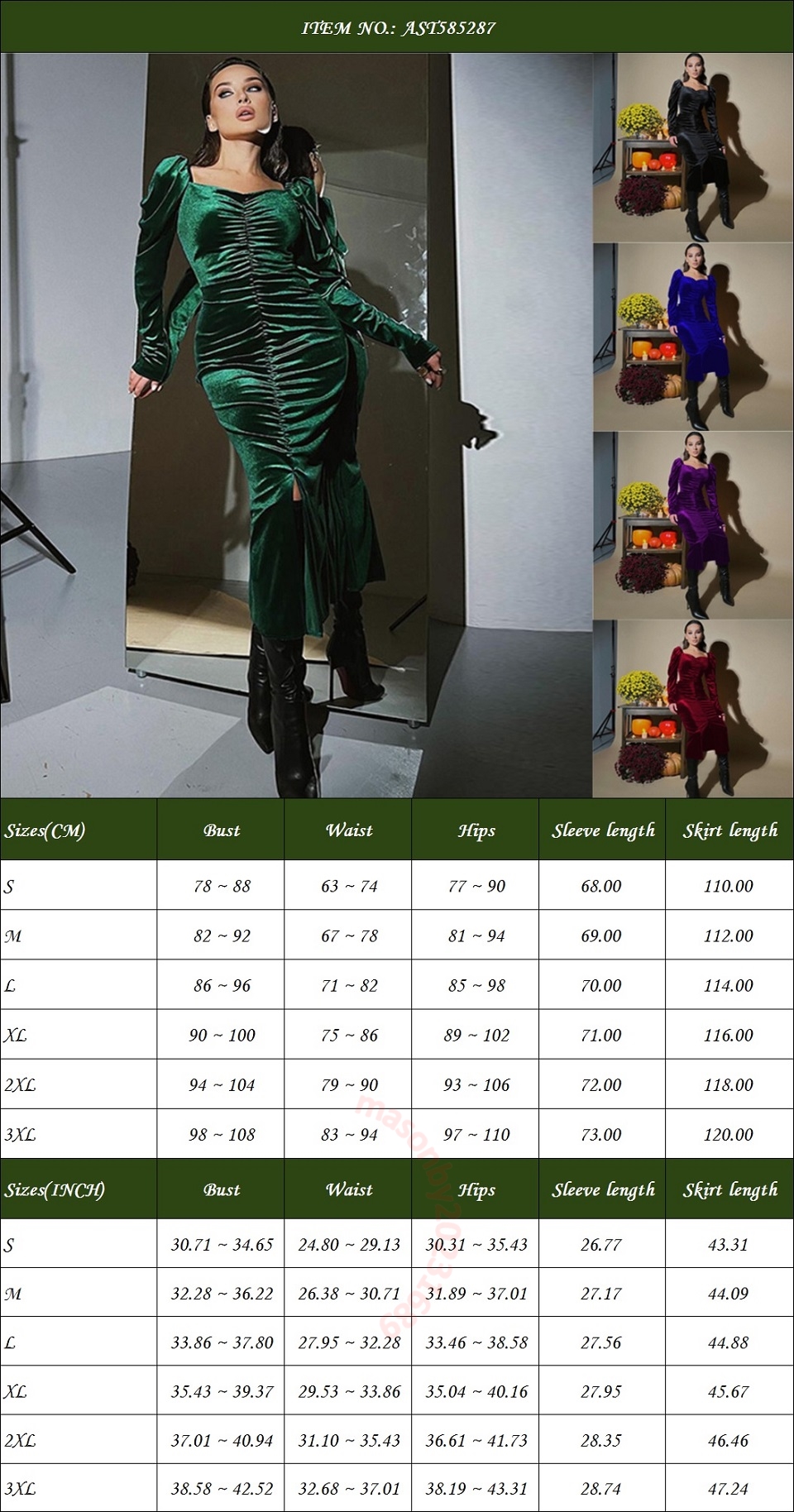 Elegant Vintage Style European and American Womens Dress with Slim Fit and Long Sleeves AST585287