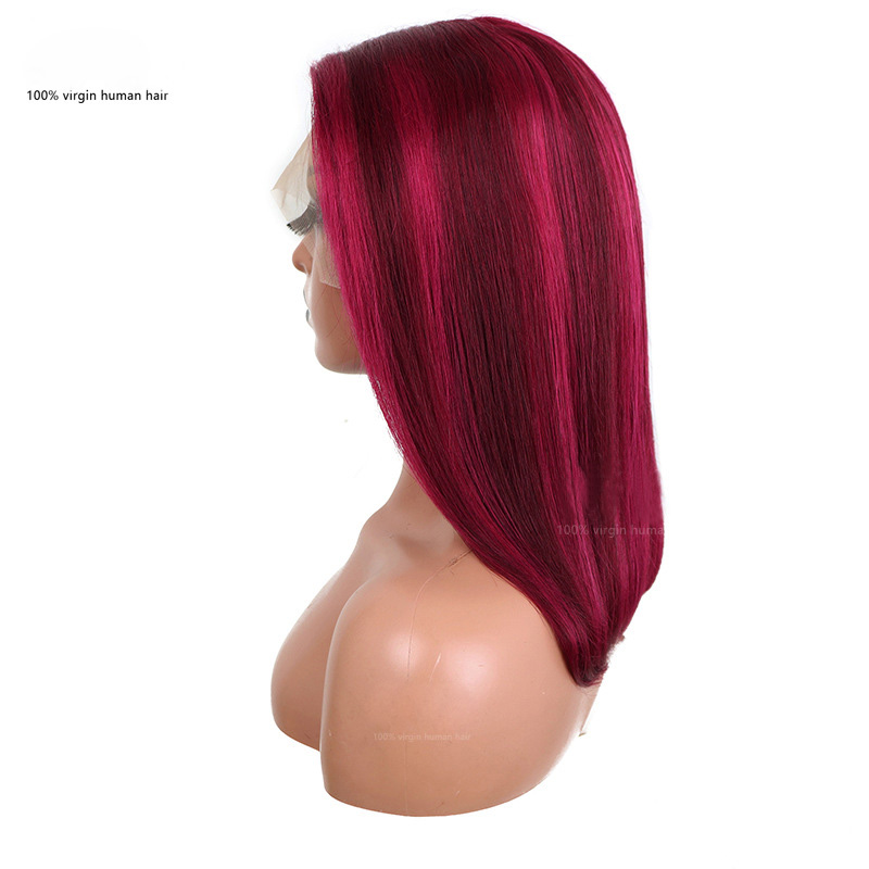 Ombre Light Dark Pink Highlight Tpart Bob Wig Peruvian Virgin Human Hair Silky Straight 150% 180% 210% Density