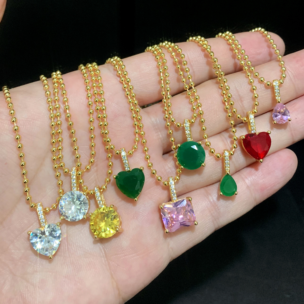 Gold Plated Water Drop Heart Round Sqare Shape Yellow Green Pink White Zircon Choker Necklace Hip Hop Women Full Paved 5A Cubic Zirconia Valentine Day