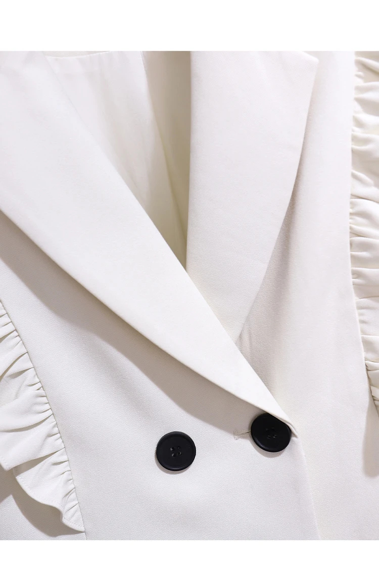 Basic Casual Dresses Autumn Runway Women Double Breasted Belt Blazers Coat Office Lady Ruffles Suit Collar Long Sleeve Korean Short Blazers Dress