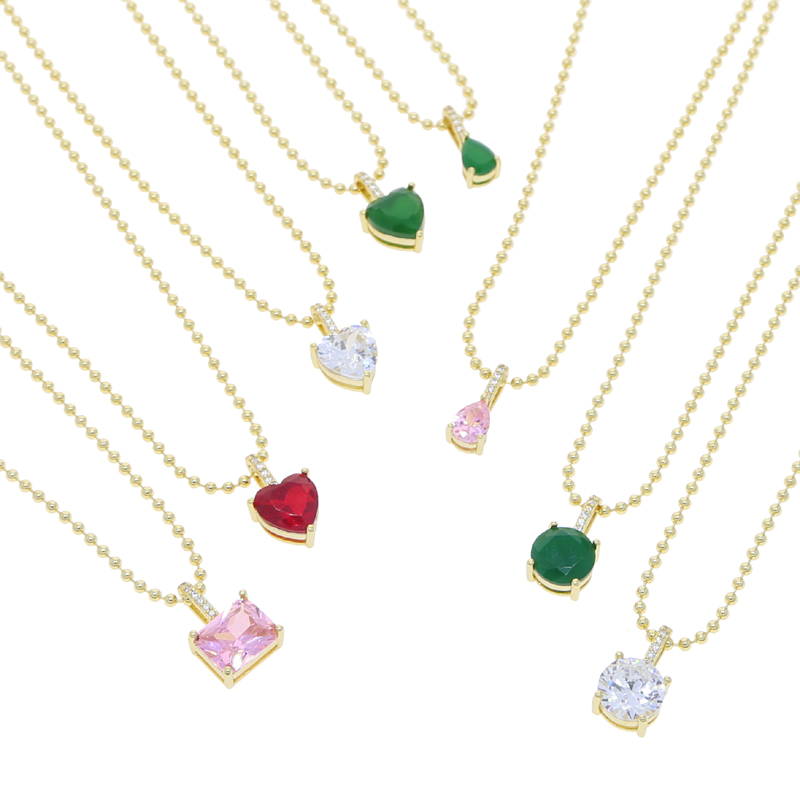 Gold Plated Water Drop Heart Round Sqare Shape Yellow Green Pink White Zircon Choker Necklace Hip Hop Women Full Paved 5A Cubic Zirconia Valentine Day
