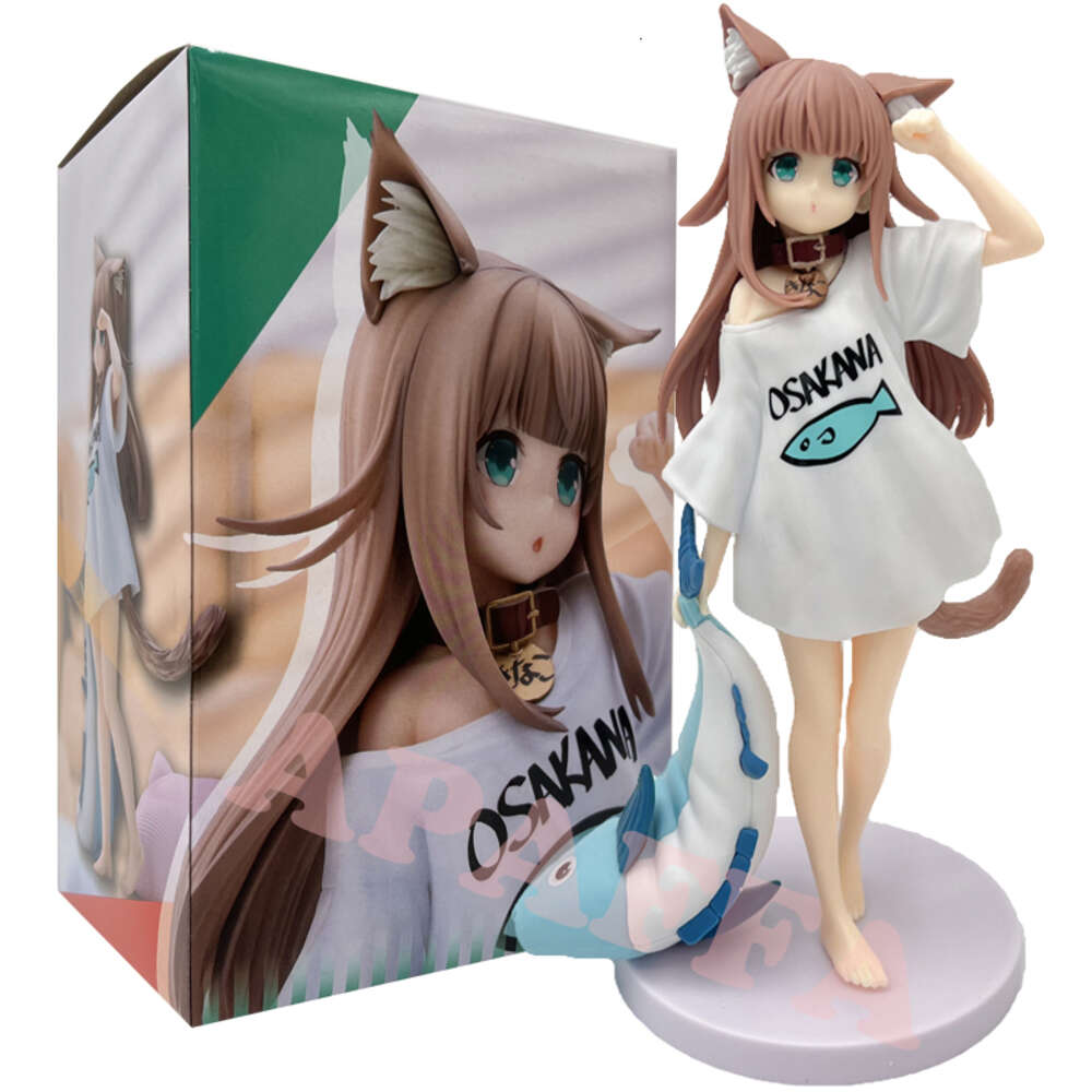 Finger Toys 20cm Goldenhead Uchi No Neko Ga Onnanoko De Kawaii Kinako Anime Girl Figure Soybean Flour Sit and Eat Fish Collectible Model Toy