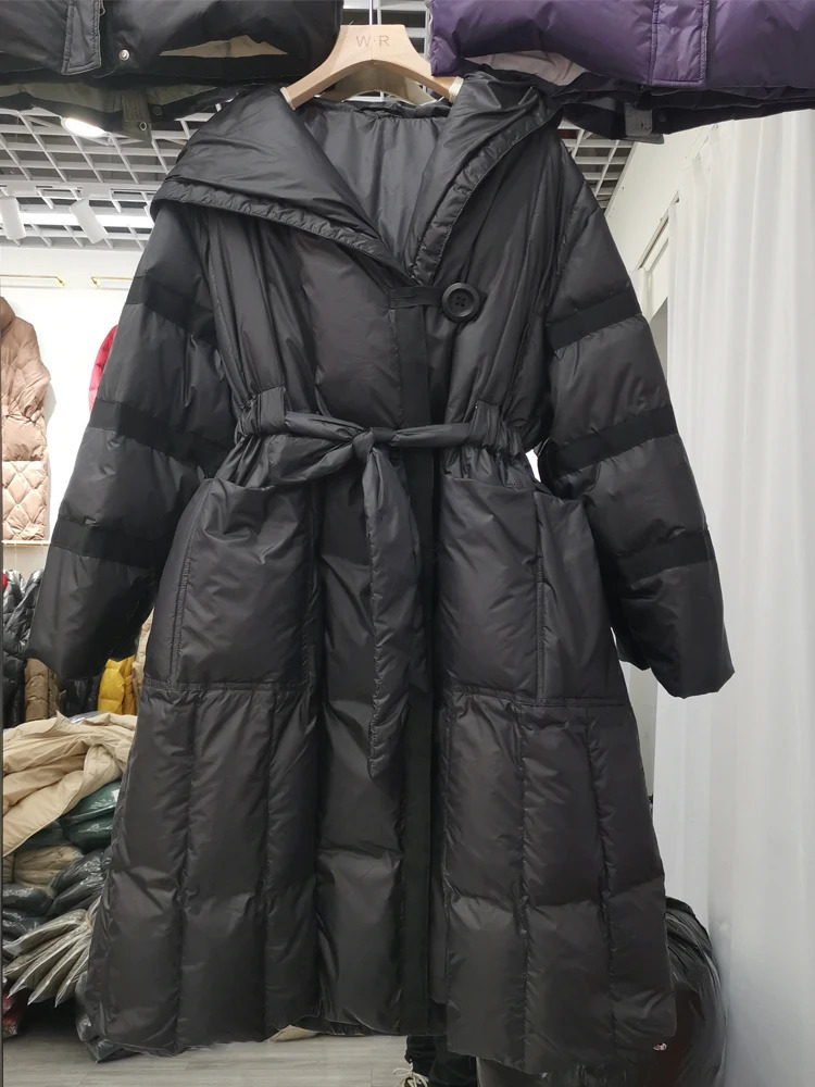 Women's Down Parkas Janveny Long Puffer Jacket Women Hooded Thick 90 Duck Coat With Belt Winter Clothing Female Feather 231013