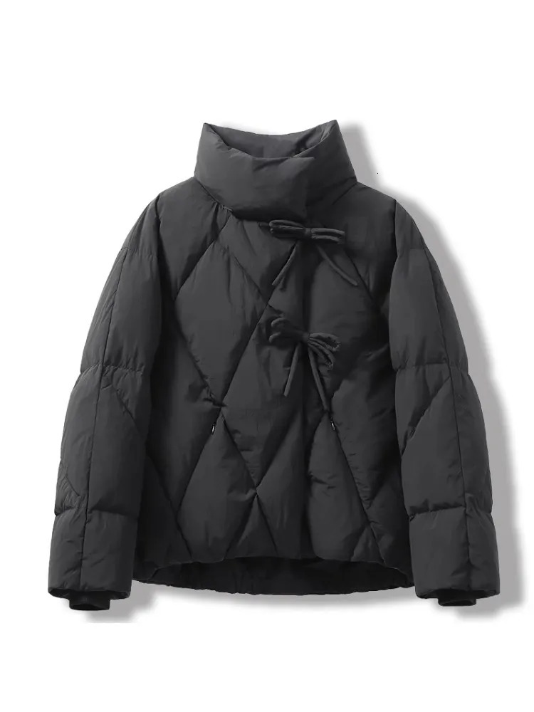 Women's Down Parkas Fitaylor Autumn Winter Women White Duck Coat Casual Lady Stand Collar Bow Outwear Female Solid Puffer Parka Jacket 231013