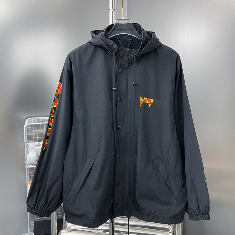 2023ss bale Men Back Slogan Loose Fitting Versatile Jacket Orange Lightning Flame Lettering Printed Men's and Women's Trench Coat Men Loose 