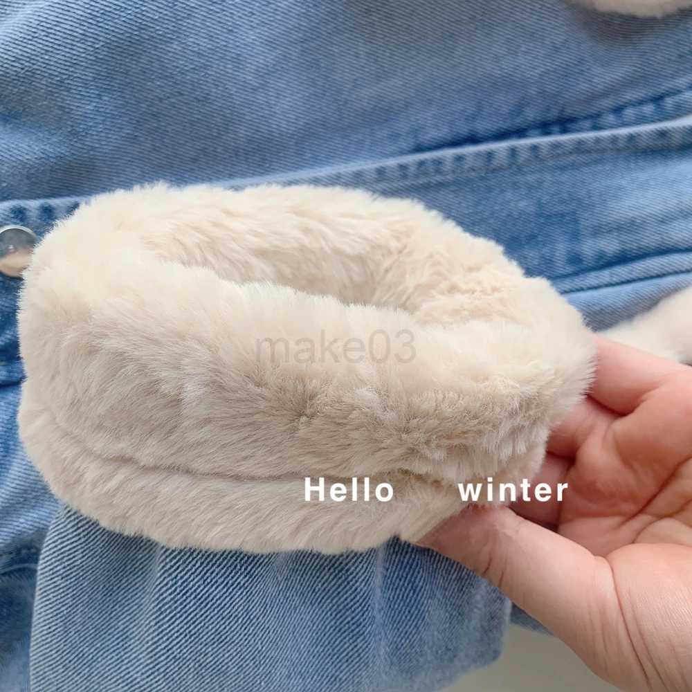 Down Coat Jacket for Girls Boy Children's Denim Jackets Baby Cute Rabbit Ear Hooded Velvet Thick Warm Coat Kids Winter Outerwear Clothes J231013