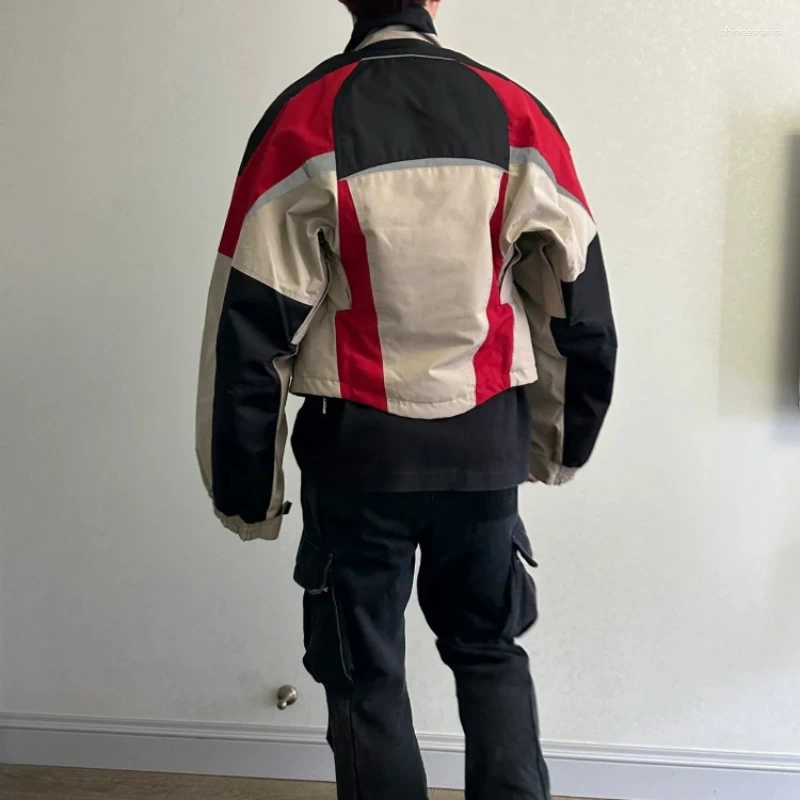 Men's Jackets ROSE Short Wide Splicing Workwear Vintage Racing Jacket Stand-up Collar Men's/Women's Models Rushing Streetwear