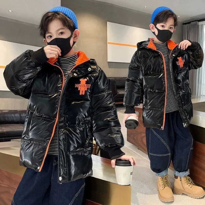 Down Coat 2023 Boys Winter Down Cotton Jacket Thickening Windproof Stain Proof Hooded Outerwear Fashion Parkas Teenage Outfit Kids Coat J231013