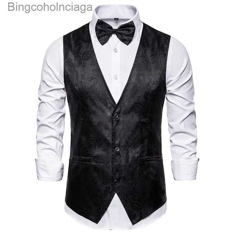 Men's Vests Wine Red Jacquard Suit Vest Men's Business Banquet Wedding Party Groom Dress Tops Size XXL-SL231014