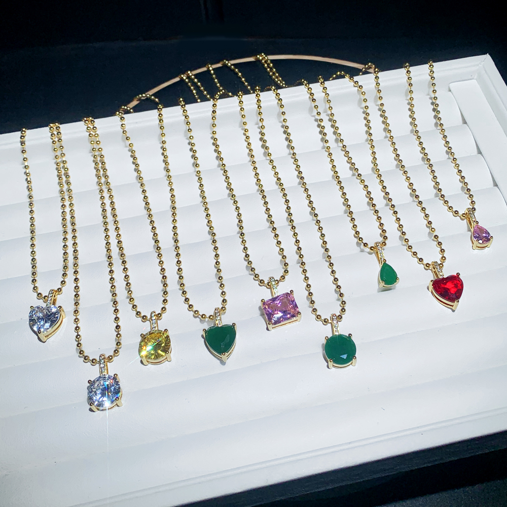 Gold Plated Water Drop Heart Round Sqare Shape Yellow Green Pink White Zircon Choker Necklace Hip Hop Women Full Paved 5A Cubic Zirconia Valentine Day