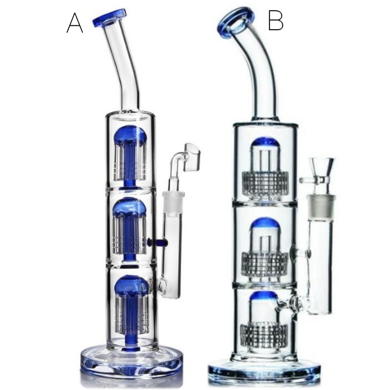 13 inches tall 14 mm joint three arm tree Perc Water Glass Bongs hookahs Pipes percolator Recycler oil rig bongs dab Rigs