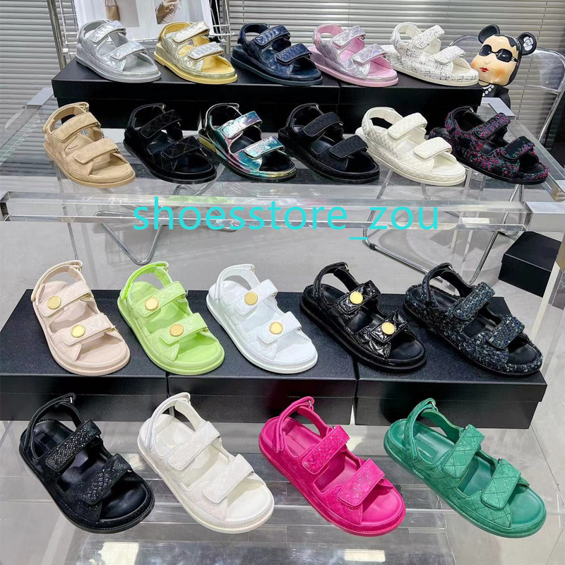 dad sandals Designer Women Sandals real Calf leather 100% Womens Slides 35-42 With box and Dust bag Jelly quilted Platform Summer grandad luxury sandal Beach circular c