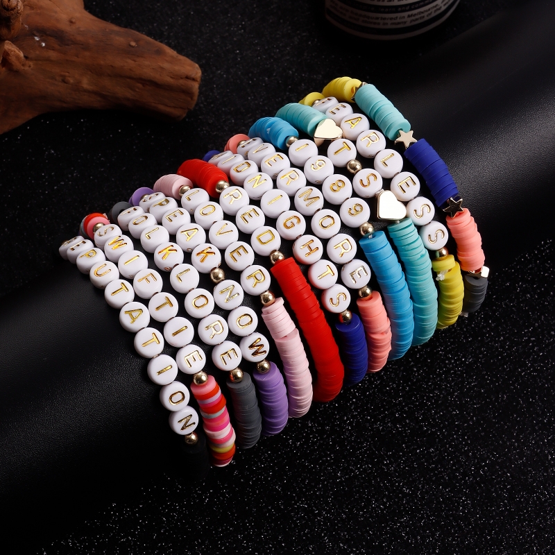 Surfer Heishi Charm Bracelets Taylor Swiftie Disc Stretch Beaded Strands Soft Clay Reputation Letter Pulseras African Friendship Wristband Boho Beach 