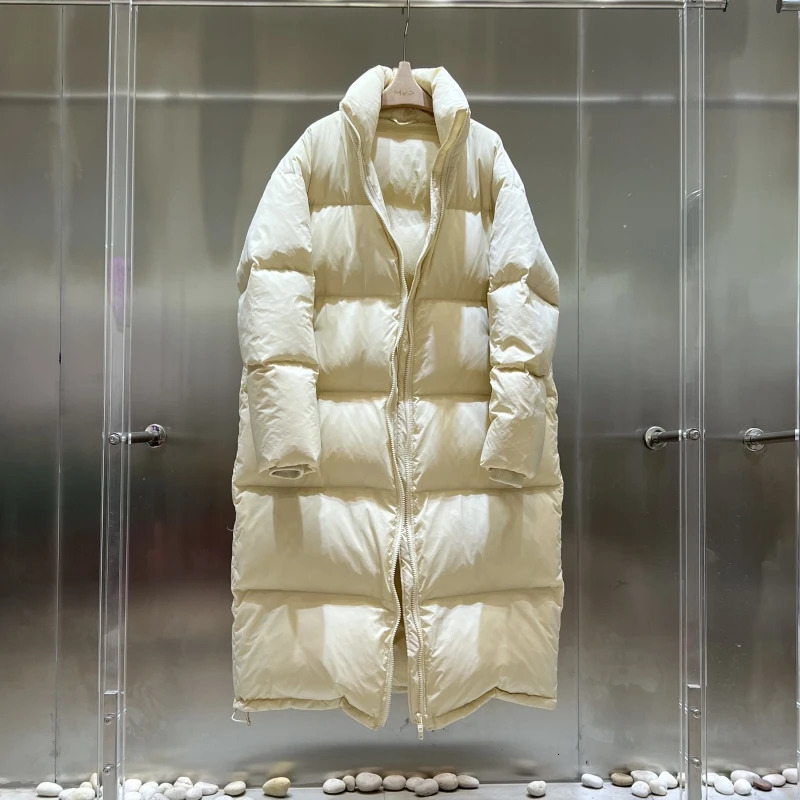Women's Down Parkas Janveny Winter Stand Collar Thickeness XLong Bread Fluffy Puffer Coat Oversized White Duck Jacket Women Snow Outwear 231013