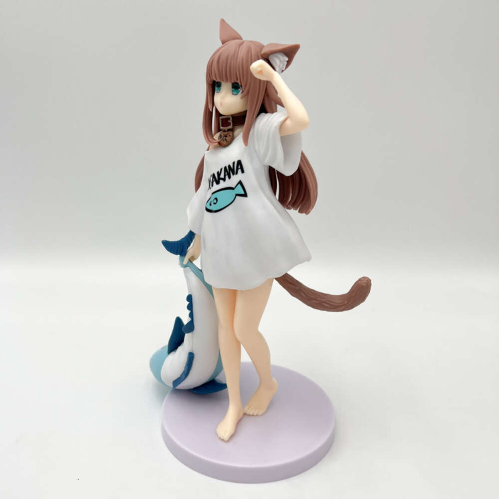 Finger Toys 20cm Goldenhead Uchi No Neko Ga Onnanoko De Kawaii Kinako Anime Girl Figure Soybean Flour Sit and Eat Fish Collectible Model Toy